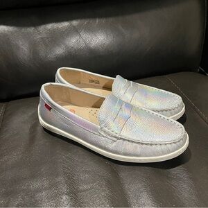 MARC JOSEPH NEW YORK Unisex Boys/Girls Leather Loafers Silver White Size 3.5